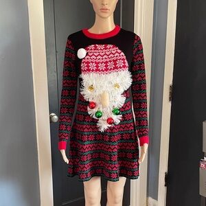 Holiday Santa Mini Sweater Dress - Black, Red, Green